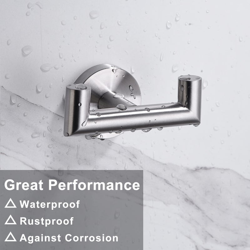 Kwanicas Towel Hooks for Bathrooms Brushed Nickel Towel Hook for Kitchen Bathroom SUS304 Stainless Steel Coat Hook Heavy Duty Double Holder Robe Hooks for Hanging Towels Coats Sponges Clothes Wall Mount 2 Pack - Image 4